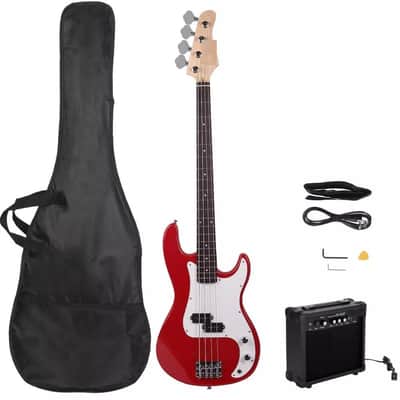 4 strings Electric Bass Guitar Bass Set With 20W AMP Red image 1