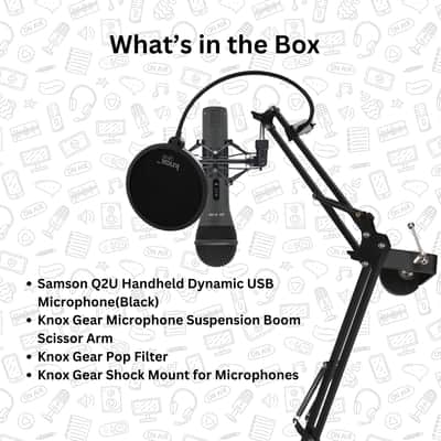 Samson Q2U Handheld Dynamic XLR/USB Microphone Bundle with Boom Arm, Shock Mount, and Pop Filter image 7
