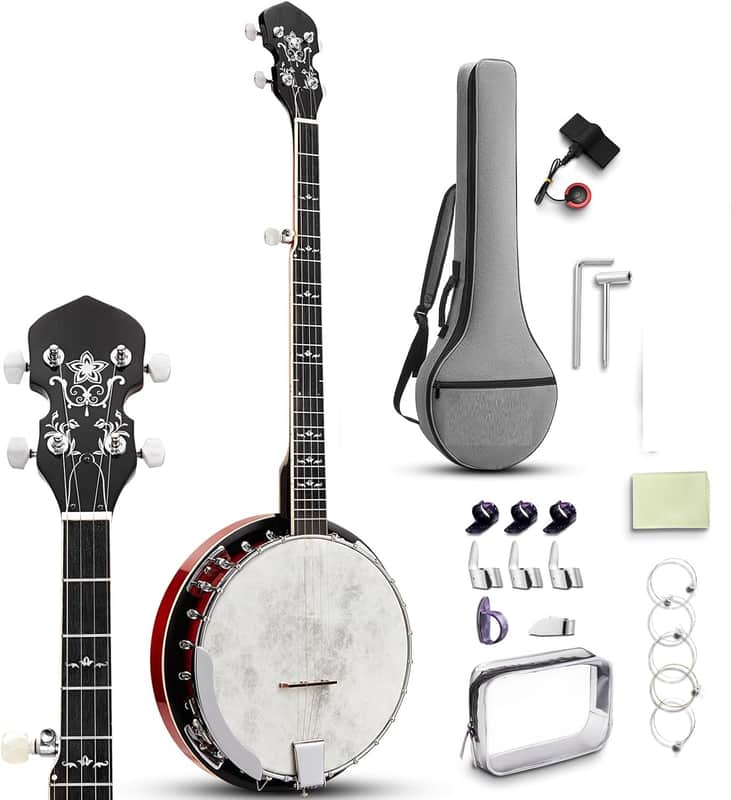 Full-Sized Banjo with Head: 38’’ 5 String Banjo Set with Removable Resonator, Geared 5th Tuner, 24 Brackets, Deluxe Beginner Kit with Gig Bag, Strings, Strap, Picks, Tuner, Bridge Ruler image 1
