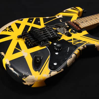 EVH Striped Series Frankenstein Frankie Electric Guitar - Black with Yellow Stripes, Relic 128 image 1