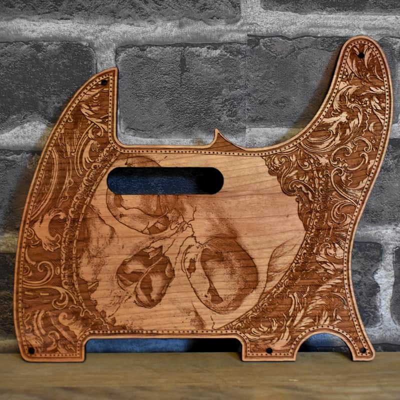 Wood Pickguard for Telecaster Laser engraved Real Cherrywood with Unique Artwork image 1