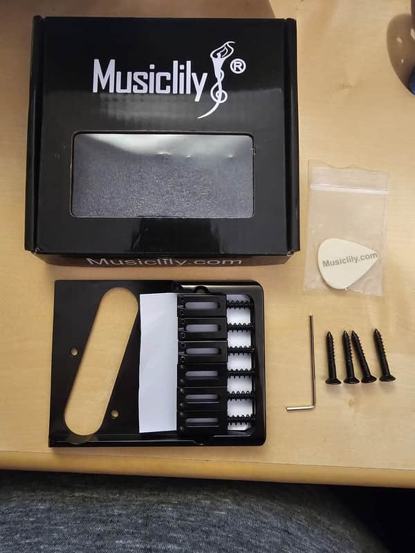 Musiclily Telecaster Bridge - Black - Brass - 2 1/8" String Spacing - Black image 1