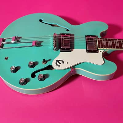 1998 Epiphone Riviera rare color Turquoise frequensator tailpiece image 3