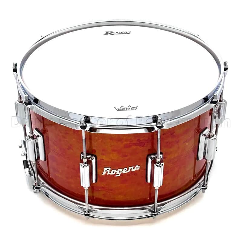 Rogers Dyna-Sonic 7-Line Brass Snare Drum 14x8 Orange Alcohol Ink image 1
