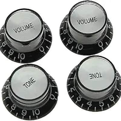 Set of 4 LP Guitar Reflector Knobs Black with Chrome Cap Top Hat Knobs for SG Epiphone Les Paul image 2