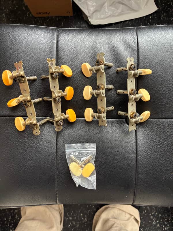 2 vintage sets of machine heads for 6-string slotted headstock guitars - oblong buttons image 1