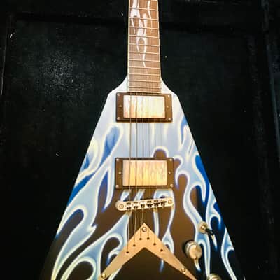 Dean Flying V Inferno Blue Flame Rare Electric Guitar with Case