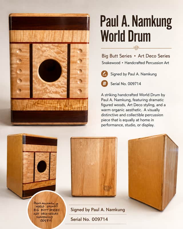 Paul S. Namkung World Drums Big Butt Art Deco Series Cajón #009714 – Handcrafted USA image 1