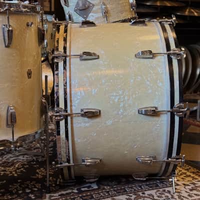 VINTAGE 1950's WFL Drum Set in White Marine Pearl - 14x24, 9x13, 16x16, 16x16, 6.5x14 image 4