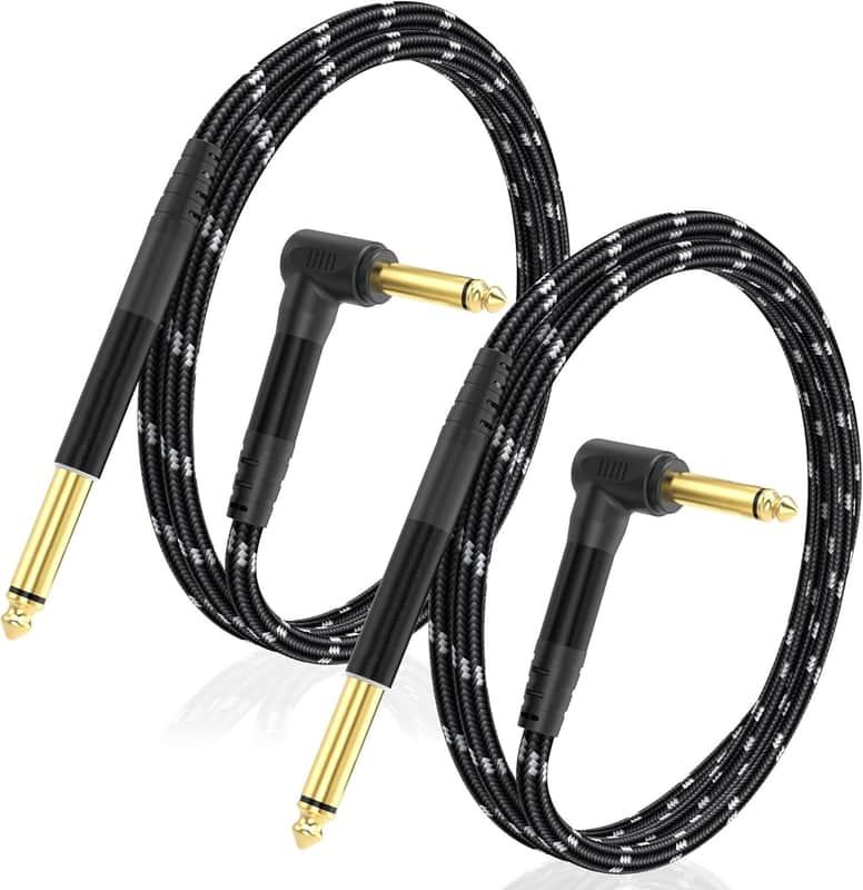 1/4 Inch Guitar Cable 2-Pack, 3.3FT Right Angle to Straight Instrument Cable, Quarter Inch 6.35mm TS Audio Cable for Electric Guitar, Bass, Keyboard, Mixer, Amplifier image 1