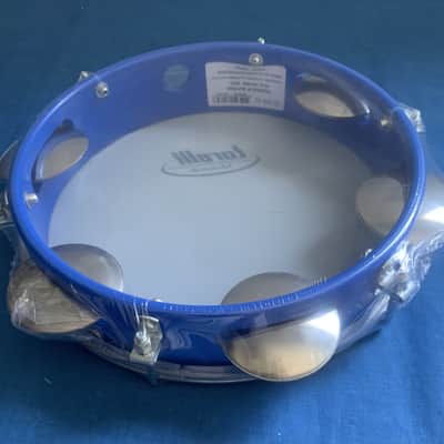8" Brazilian Handmade Tambourine Pandeiro Milk Nylon Head 5 Double Jingles Inject Plastic Blue  Body image 2