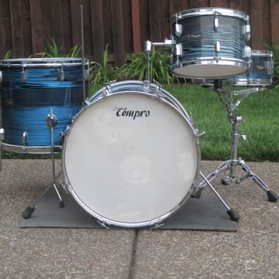 Tempro Vintage 1960s Drum Kit, Japan Made, Blue/Black Strata, Very Clean & Cool! image 4