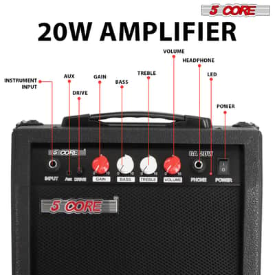 5 Core Guitar Amplifier 20W Electric Portable Mini Amp w Built in 6.5" Speaker Aux Headphone Jack image 3