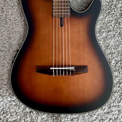Mint Ibanez Model FRH10NBSF Acoustic Electric Classical Guitar, Brown Sunburst Flat image 1