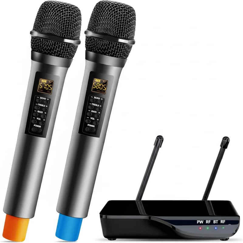Wireless Microphone with Echo/Treble/Bass, UHF 160ft Range, Dual UHF Cordless Dynamic Mic Handheld Microphone System for Home Karaoke, Meeting, Party, Wedding(Receiver with Bluetooth) image 1