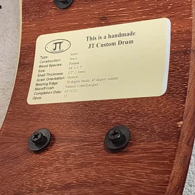 JT Custom Drums 14x5.5" Solid Padauk Stave Snare 2022 Natural image 15