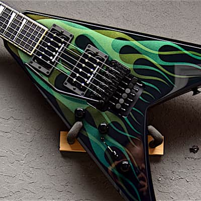 Jackson Left Handed USA KV2 King V 2017 Green Ghost Flames image 6
