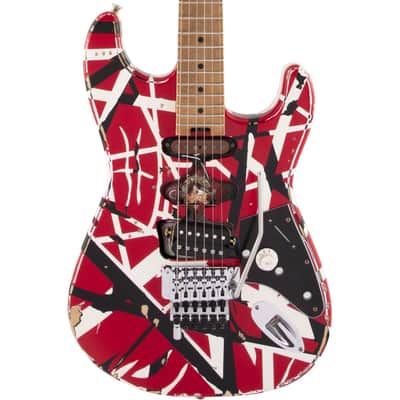 EVH Striped Series Frankie Electric Guitar Red/White/Black Relic image 1