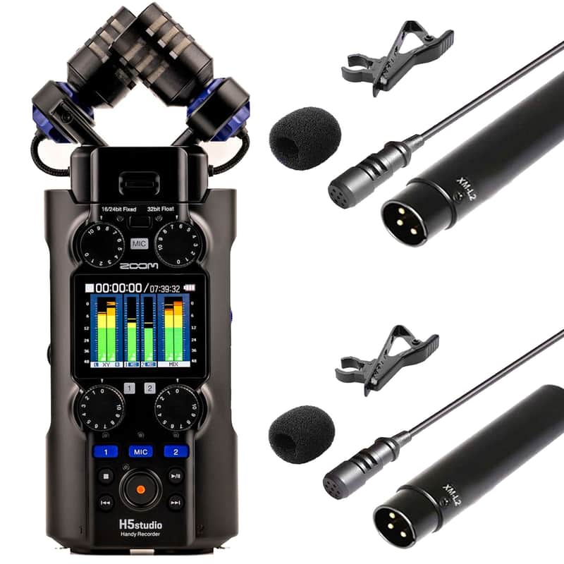 Zoom H5studio 4-Track Handy Recorder with 32-Bit Float Recording + 2x Vidpro Professional Wired XLR Lavalier Microphone XM-L2 for Pro Audio Equipment with XLR Input image 1