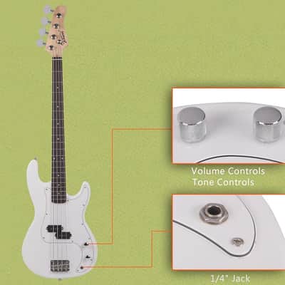Glarry GP Electric Bass Guitar White w/ 20W Amplifier Bag + Tool + Strap + Plectrum image 15