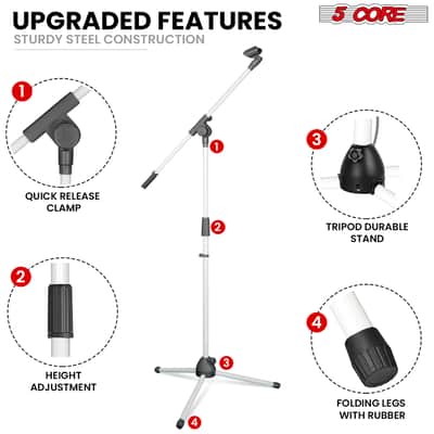 5 Core Mic Stand Floor 4Pc Adjustable 72" Tripod Microphone Stands w Telescoping Boom Arm Bild 6