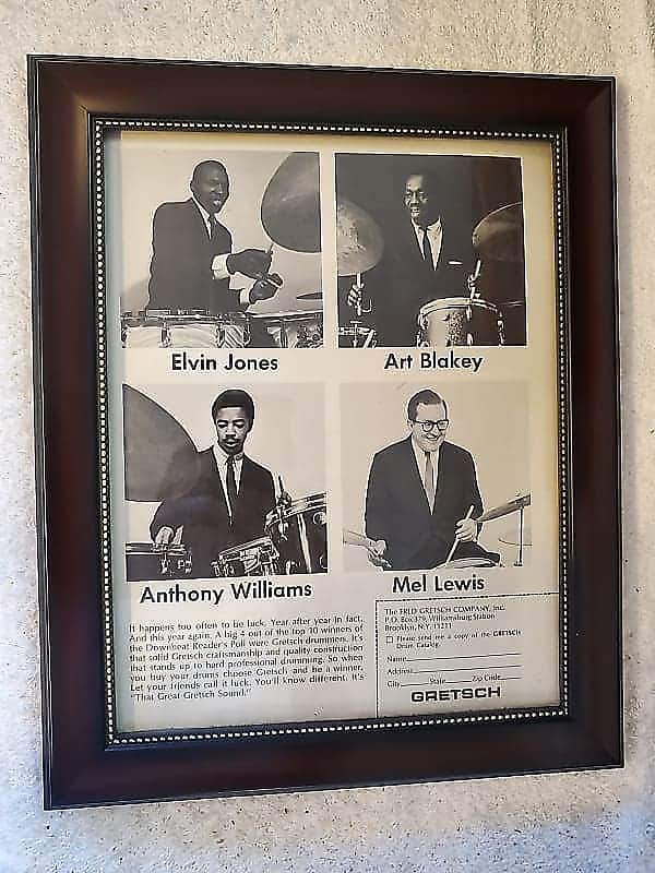 1967 Gretsch Drums Promotional Ad Framed Elvin Jones, Art Blakey, Tony Williams, Mel Lewis Original image 1