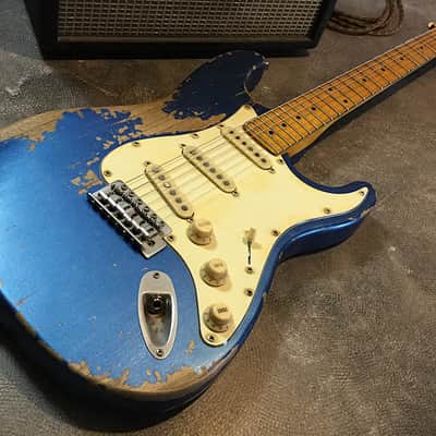 USA Relic Strat Style Electric Guitar Metallic Blue Nitro by Nate's Relic Guitars image 6