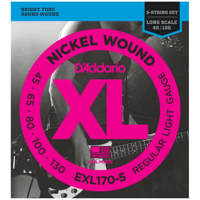 D'Addario EXL170-5 Nickel Wound Long Scale Bass Guitar Strings, Light Gauge