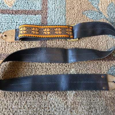 Vintage 1960's Ace-Style Guitar Strap! Orange Floral Pattern, Metal Buckle! Original Case Candy! imagen 4