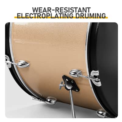 Full Size Adult Drum Set 5-Piece with Bass Drum, two Tom Drum, Snare Drum, Floor Tom, 16" Ride Cymbal, 14" Hi-hat Cymbals, Stool, Drum Pedal, Sticks 2020's image 9