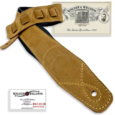 Walker and Williams C-22-SB New Brown Roughout Handmade Soft Signature Suede Leather 3" Wide Guitar Strap For Acoustic, Electric, And Bass Guitars image 10