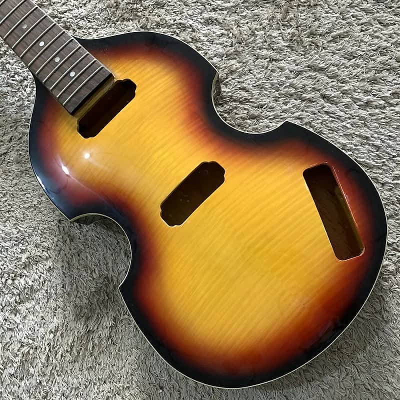 Tobacco Burst 4 String Violin Bass Body with Tiger Maple Top, Rosewood Fretboard Neck image 1