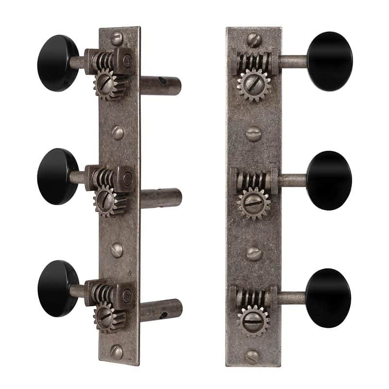 Golden Age Restoration Tuners for Slotted Peghead Guitar - Square-end, With matte black knobs image 1