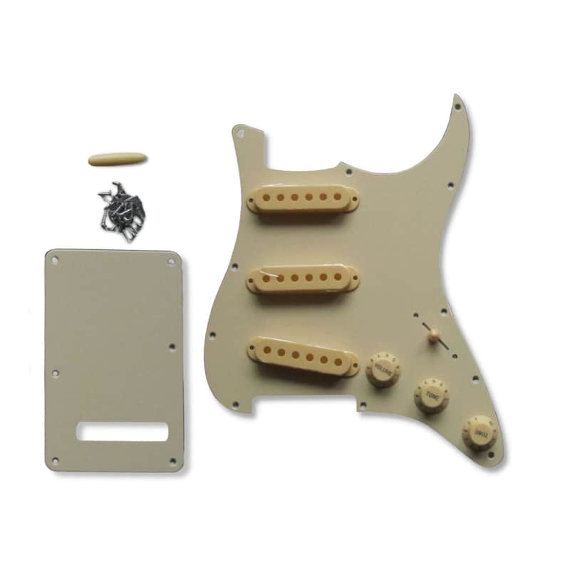 3-Ply Cream Strat Pickguard Kit w/ Knobs, Switches, Pickup Covers (11-Hole) image 1