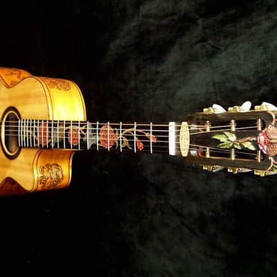 Acoustic Parlor Cutaway Guitar Handmade by Blueberry Butterflies Motif image 18