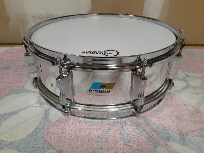 Ludwig L-600 S/L Series 5x14" 8-Lug Wood Snare Drum with Rounded Blue/Olive Badge 1984 - 1988 - Chrome image 1