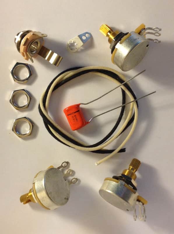 Wiring Harness Kit For J Bass CTS 450G Knurled Pots .1uf 225P Orange Drop Cap image 1