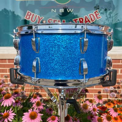 1960s Ludwig School Festival 6.5x14 Snare Drum Blue Sparkle COB image 6