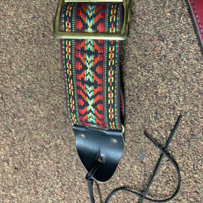 VINTAGE Retro Red pattern 2" STRAP for GUITAR Leather image 2