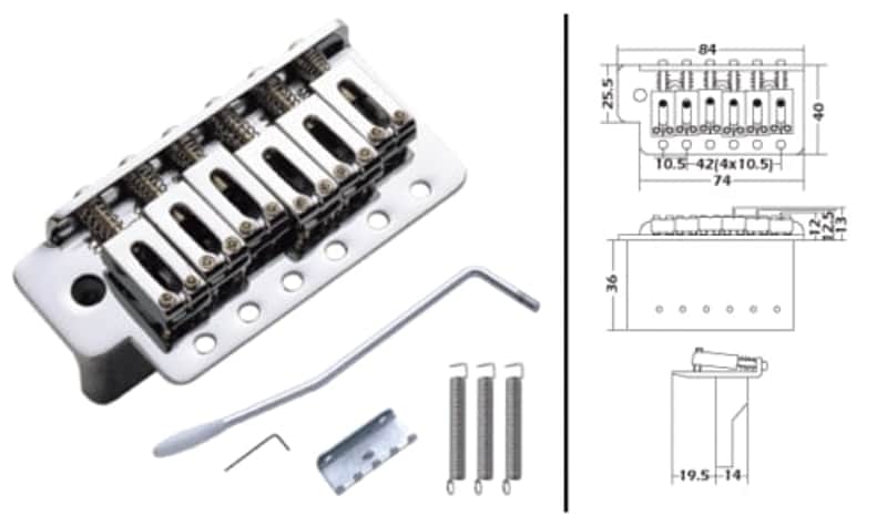 Tremolo Bridge Set for Strat Style Guitars Chrome SB002-CR image 1