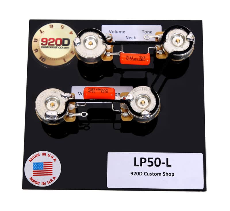 920D Custom Shop LP50-L Les Paul Wiring Harness w/ Orange Drop Caps, Long Shaft CTS Pots image 1