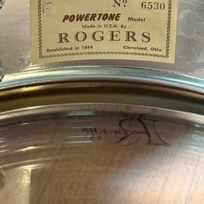 Rogers Powertone 5 x 14" Chrome over Brass Snare Drum  #6530 8 Lug Vintage Cleveland Era image 7