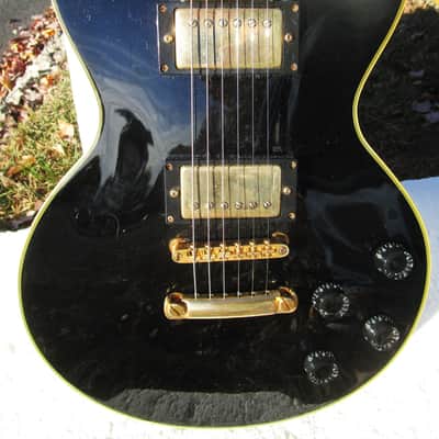 Samick LP Custom Style Guitar, 1990's, Japan,  Black, Gold Hardware, Gig Bag image 3
