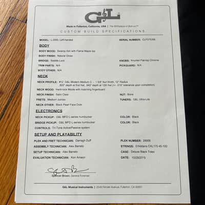 2015 G&L L-2000 Left Handed Custom Ordered 8.5lb Flamed Maple Top Electric Bass w/ OHSC & Certificate image 11