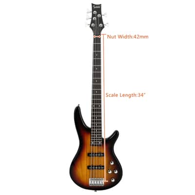 Glarry GIB Electric 5 String Bass Guitar Full Size SS Pick-up Sunset image 10