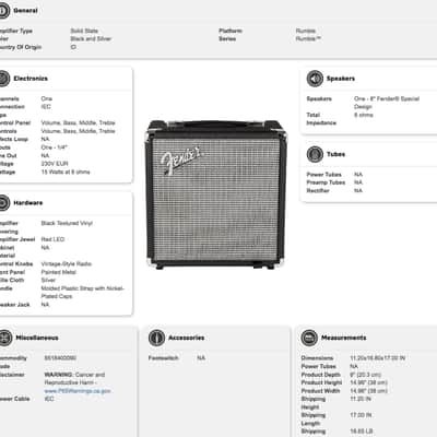Fender Rumble 15 V3 Bass Combo Amplifier image 5