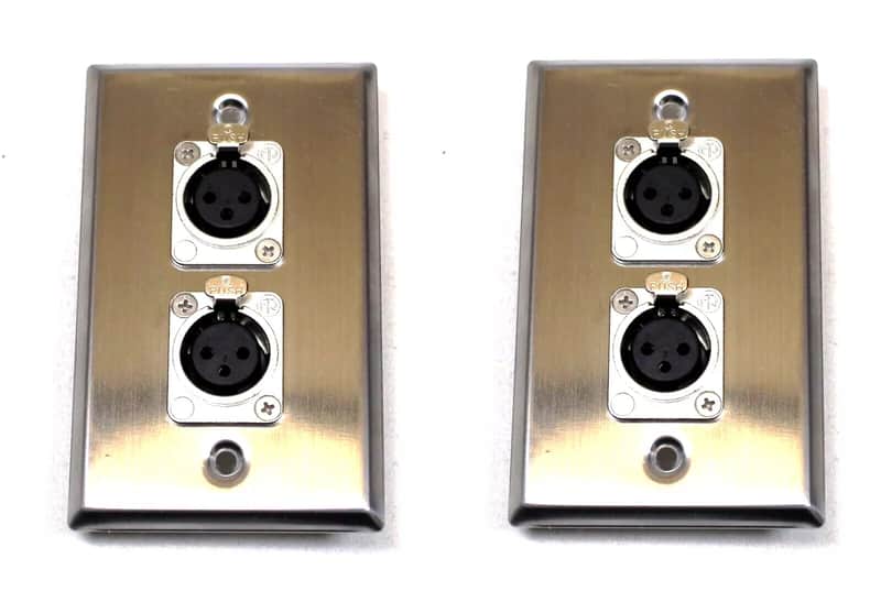 (2) Two Double XLR Single Wall Plates w Neutrik NC3FD-L-1 Female Stainless Steel image 1