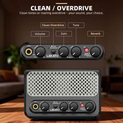 LEKATO GA-4 10W Portable Electric Guitar Amplifier with Clean & Overdrive Channel Reverb Bluetooth Mini Small Guitar Amp for Practice image 5