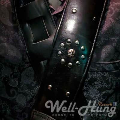 Well-Hung Forever Randy "Gunmetal Ace" 3" wide padded black leather guitar strap image 3