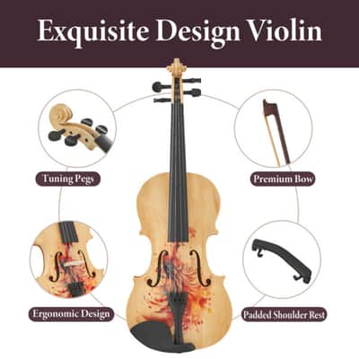 4/4 Full-Size Violin Kit w/ Case, Bow & Accessories – Natural Wood Finish, Beginner Student Starter Violin Set image 2